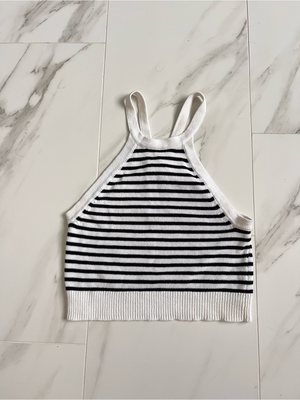 Aerie White and Black Striped Ribbed Crop Tank